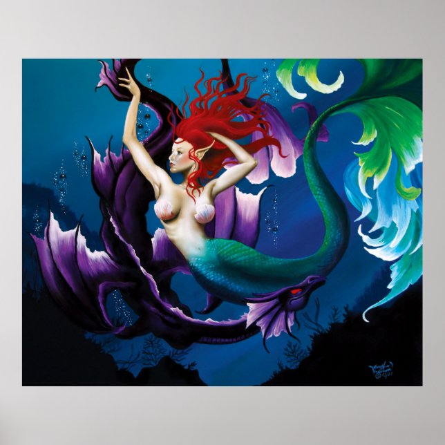 Mermaid Purple Dragon Friendship Fantasy Poster (Front)