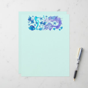 Mermaid Purple Fairy Creature Custom Letterhead