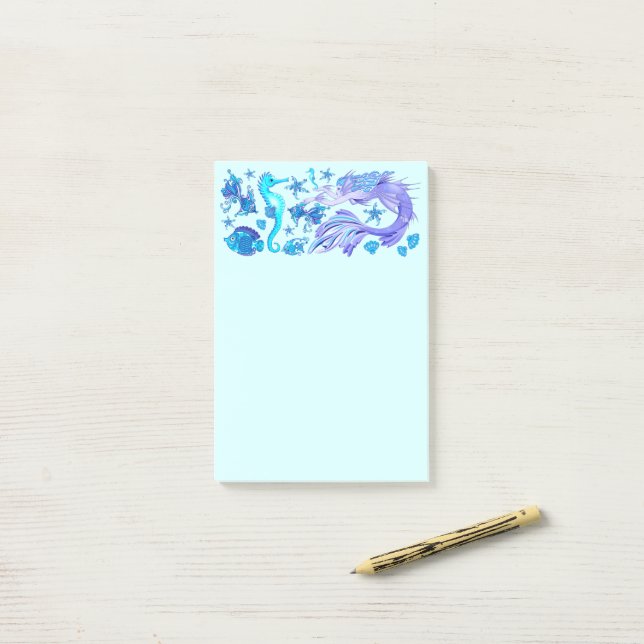Mermaid Purple Fairy Creature Post-it Notes (On Desk)