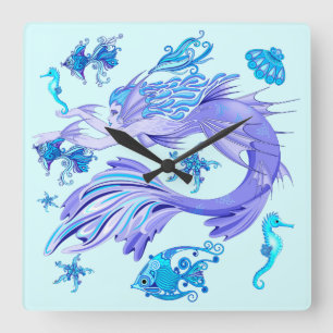 Mermaid Purple Fairy Creature Square Wall Clock