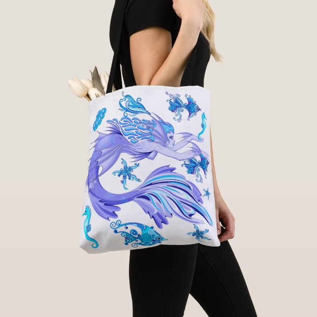 Mermaid Purple Fairy Creature Tote Bag (Close Up)