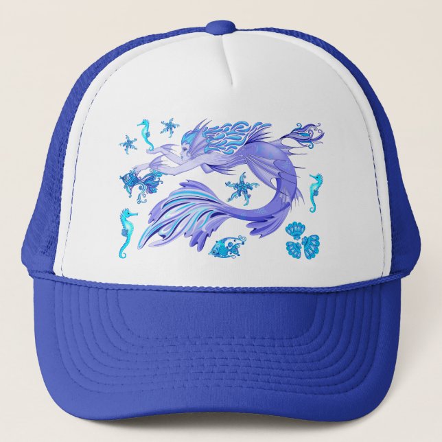 Mermaid Purple Fairy Creature Trucker Hat (Front)