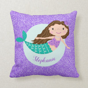 Mermaid Purple Glitter Personalised Cushion