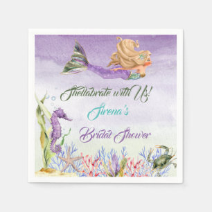 Mermaid Purple Green Gold Seahorse Crab Napkin