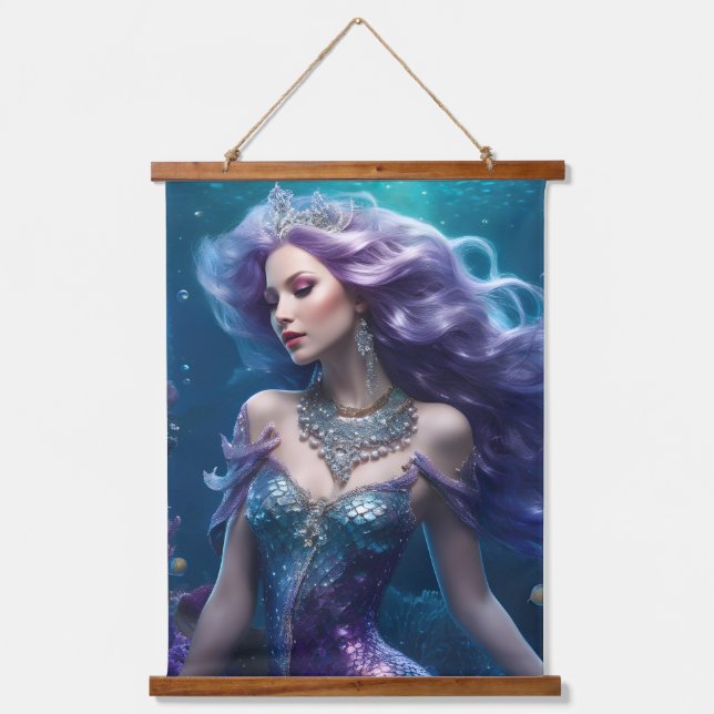 Mermaid Purple Hair Hanging Tapestry (Front)