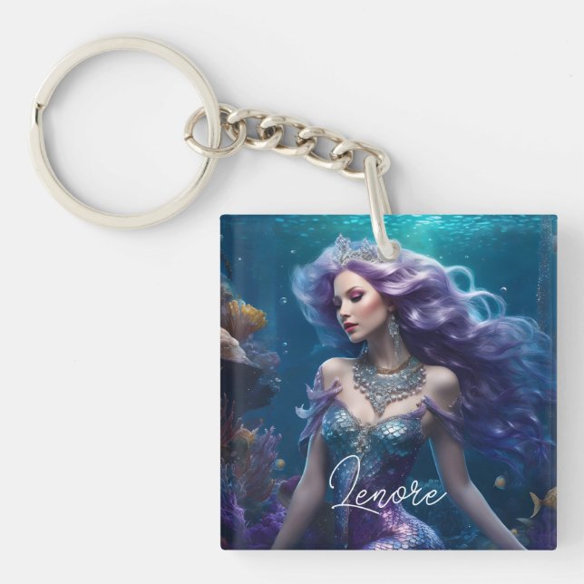 Mermaid Purple Hair Key Ring (Front)