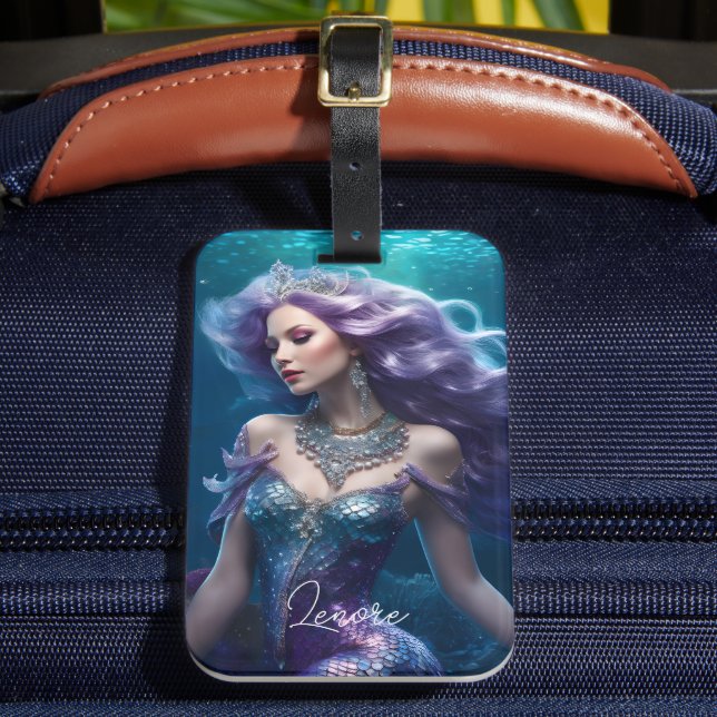Mermaid Purple Hair Luggage Tag (Front Insitu 2)