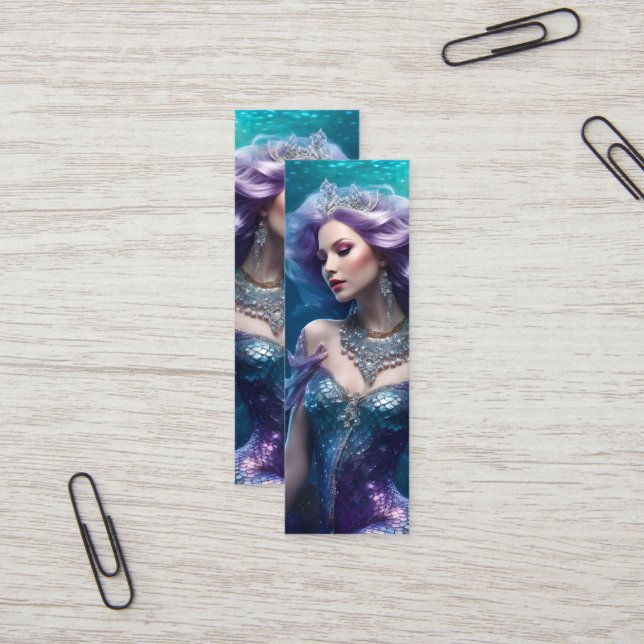 Mermaid Purple Hair Mini Bookmark Mini Business Card (Front/Back In Situ)