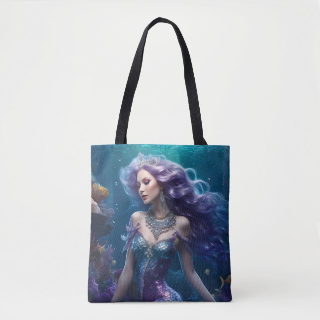Mermaid Purple Hair Tote Bag (Front)