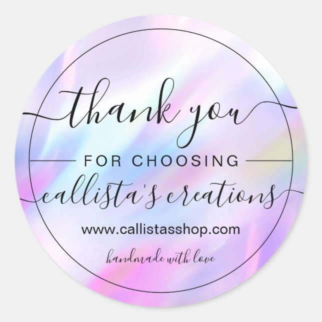 Mermaid Purple Holographic Customer Thank You Classic Round Sticker (Front)