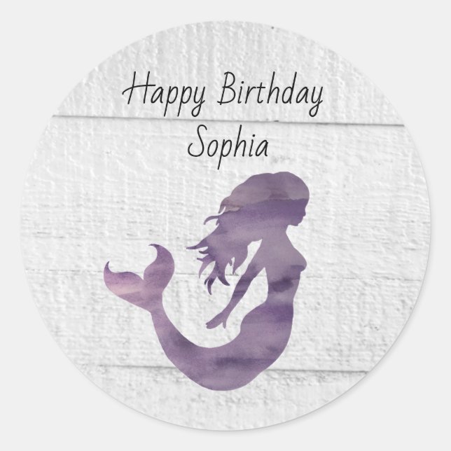 Mermaid Purple Painting Rustic Personalised Classic Round Sticker (Front)