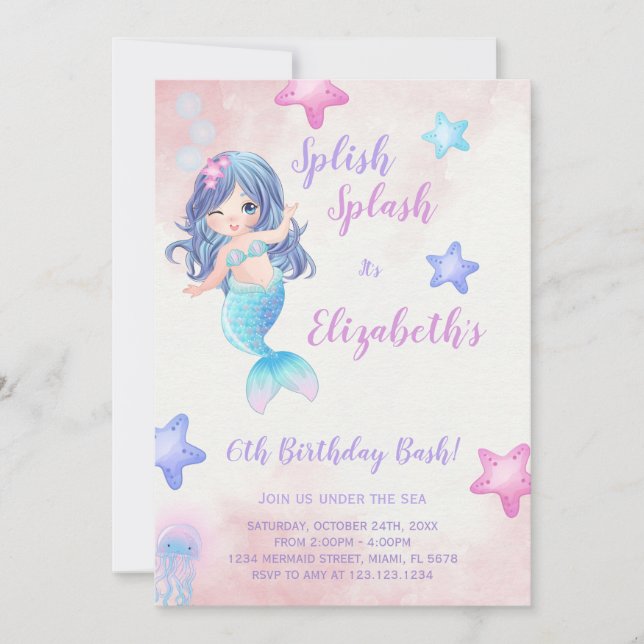 Mermaid Purple Under the sea birthday Invitation (Front)
