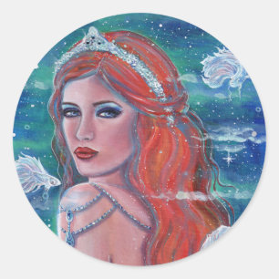 mermaid queen of the betta fish by Renee Lavoie Classic Round Sticker