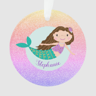 Mermaid Rainbow Glitter Personalised Name Ornament