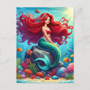 Mermaid red hair postcard