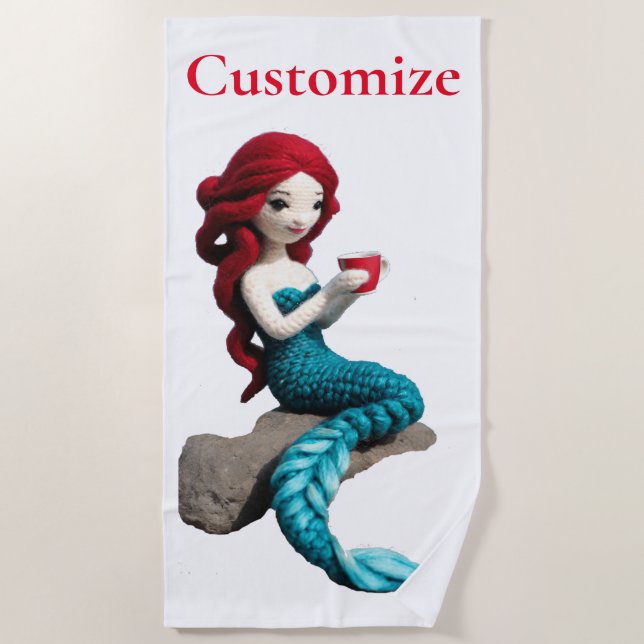 Mermaid Relaxing With Beverage Thunder_Cove  Beach Towel (Front)