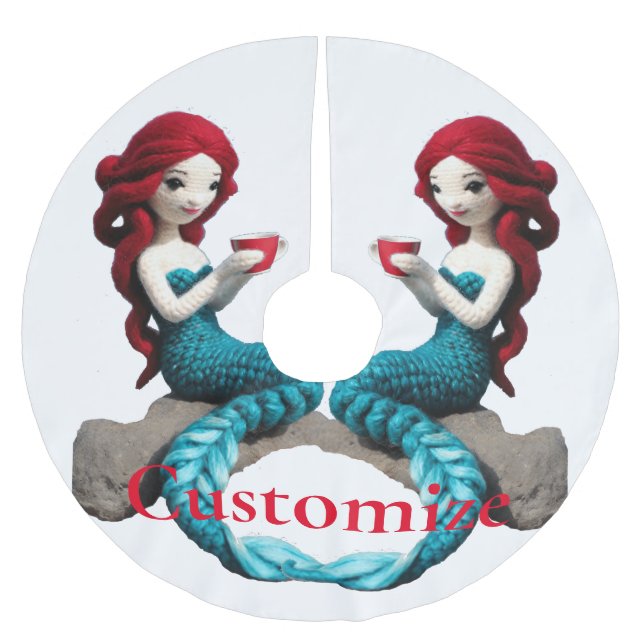 Mermaid Relaxing With Beverage Thunder_Cove  Brushed Polyester Tree Skirt (Front)