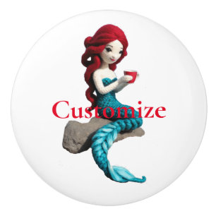 Mermaid Relaxing With Beverage Thunder_Cove  Ceramic Knob