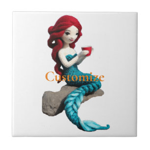 Mermaid Relaxing With Beverage Thunder_Cove  Ceramic Tile