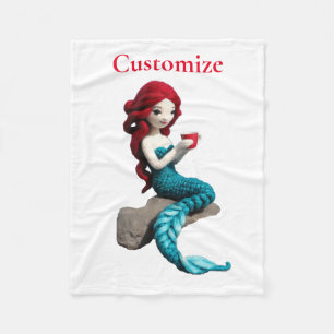 Mermaid Relaxing With Beverage Thunder_Cove  Fleece Blanket