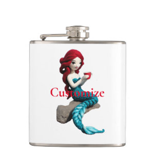 Mermaid Relaxing With Beverage Thunder_Cove  Hip Flask