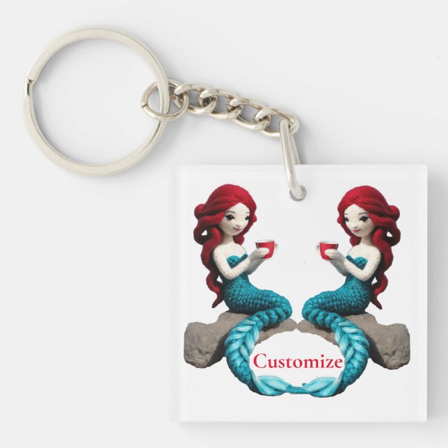 Mermaid Relaxing With Beverage Thunder_Cove  Key Ring (Front)