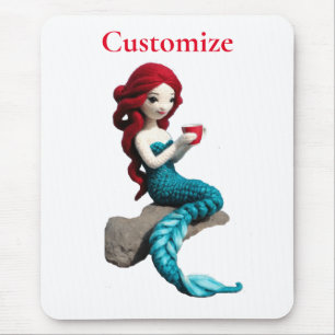 Mermaid Relaxing With Beverage Thunder_Cove  Mouse Pad