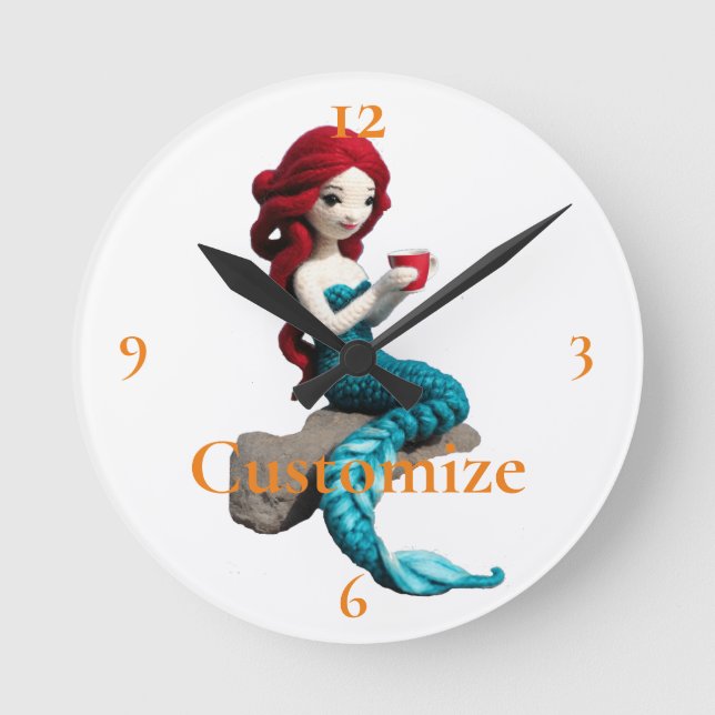 Mermaid Relaxing With Beverage Thunder_Cove  Round Clock (Front)