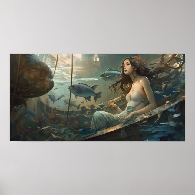 Mermaid resting in a shipwreck poster (Front)