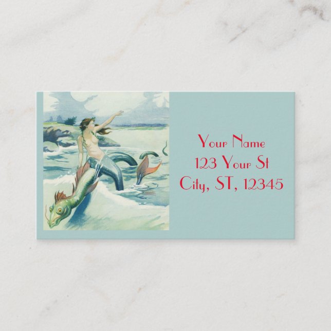 Mermaid Riding Sea Serpent Thunder_Cove  Business Card (Front)