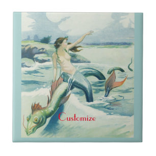 Mermaid Riding Sea Serpent Thunder_Cove  Ceramic Tile