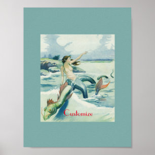 Mermaid Riding Sea Serpent Thunder_Cove  Poster