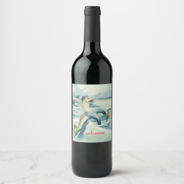 Mermaid Riding Sea Serpent Thunder_Cove  Wine Label (Front)