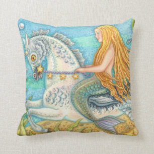 Mermaid Riding Seahorse Merhorse Unicorn PILLOW