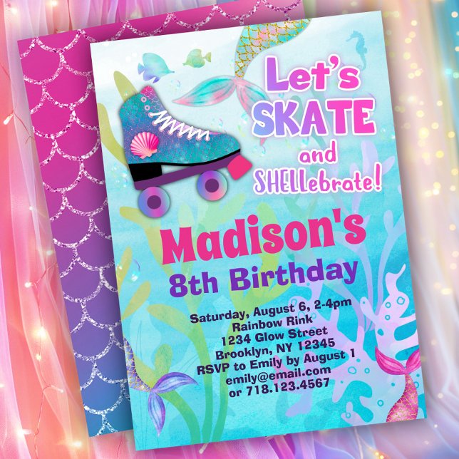 Mermaid Roller Skating Birthday Party Invitation (Creator Uploaded)