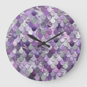 Mermaid Room Decor Purple Large Clock