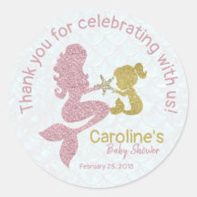 Mermaid Rose Gold Baby Shower Favour Sticker