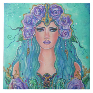 Mermaid Rose in the sea art by Renee Lavoie Ceramic Tile