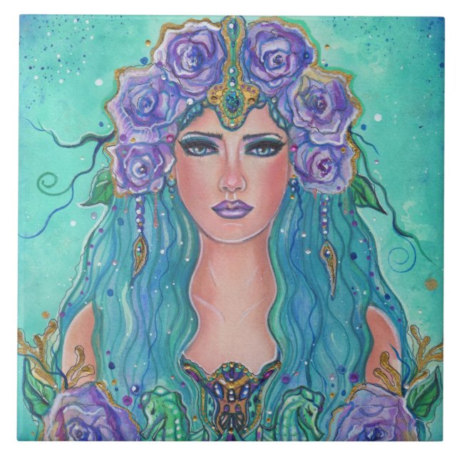 Mermaid Rose in the sea art by Renee Lavoie  Ceramic Tile (Front)