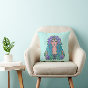 Mermaid Rose in the sea art by Renee Lavoie Cushion