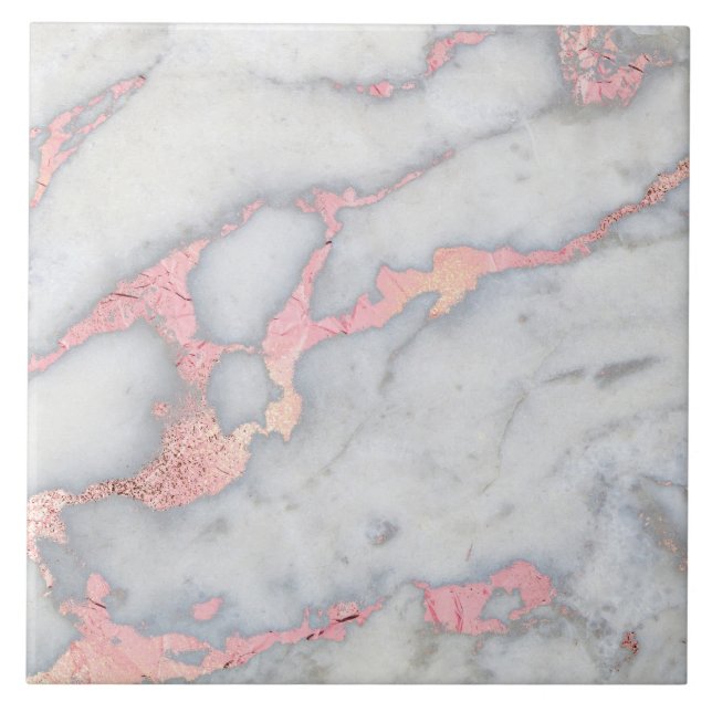 Mermaid Rosegold Glitter Marble Ceramic Tile (Front)