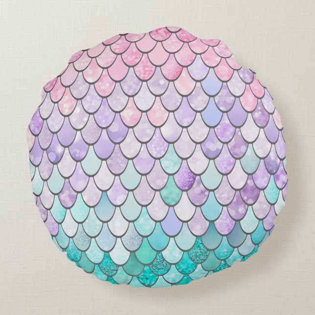 Mermaid Round Throw Pillow Cushion (Back)