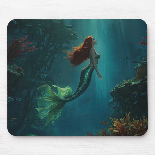 Mermaid’s Dream Fantasy Art Underwater Scene Mouse Pad (Front)
