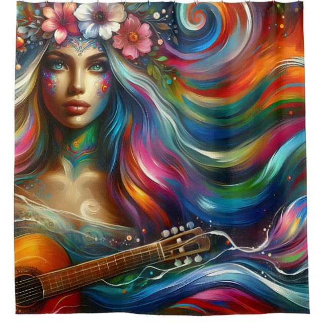  Mermaid’s Underwater Concerto,” Shower Curtain (Front)