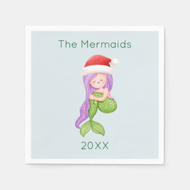 Mermaid Santa Christmas Napkin (Front)