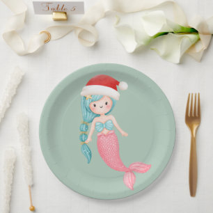 Mermaid Santa Christmas Paper Plate