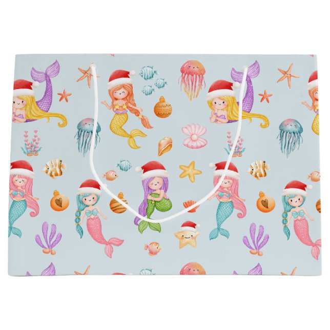 Mermaid Santa Christmas Pattern Large Gift Bag (Front)