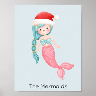 Mermaid Santa Christmas Poster