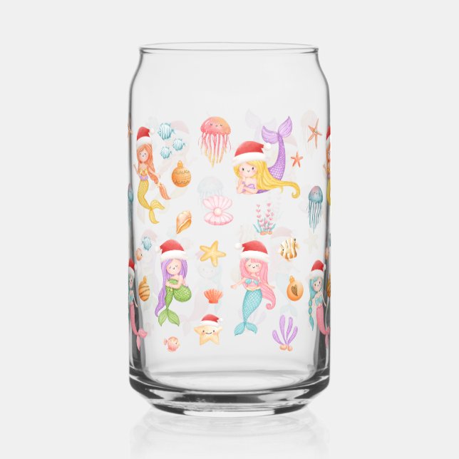 Mermaid Santa Pattern Can Glass (Front)