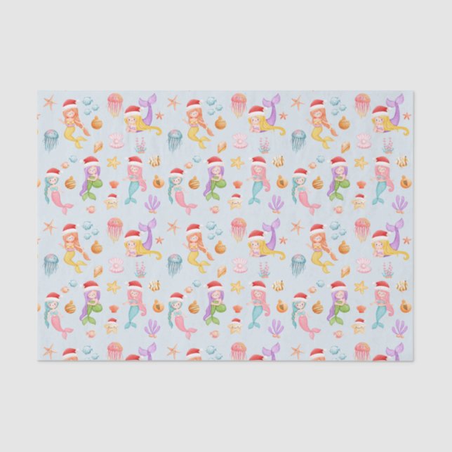 Mermaid Santa Pattern Christmas Tissue Paper (Front)